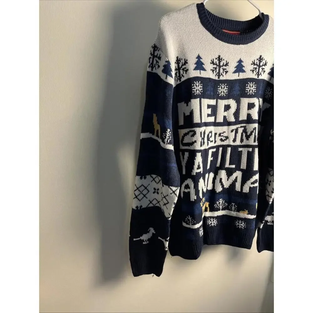 Merry Christmas Ya Filthy Animal Christmas Sweater Unisex Size Large Holiday - Picture 6 of 7